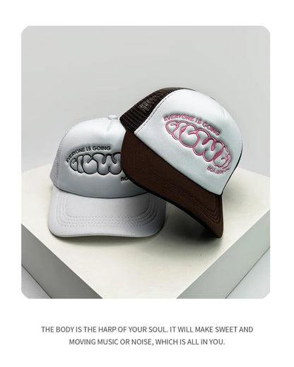 New Unisex Color Block Printed Letter Embroidery Baseball Hats Hip Hop Breathable Mesh Sunshade Street Trucker Caps Versatile