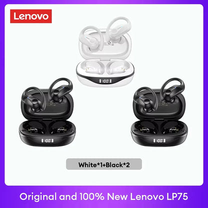 Lenovo LP75 TWS Bluetooth 5.3 Wireless Earphones – LED Display, Noise Reduction, Waterproof True Wireless Earbuds with Microphone & Deep Bass Sound