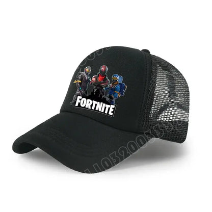 Детска бейзболна шапка Fortnite с принт в анимационен игрови стил, лятна дишаща мрежеста шапка с регулируема козирка, подарък за детски рожден ден