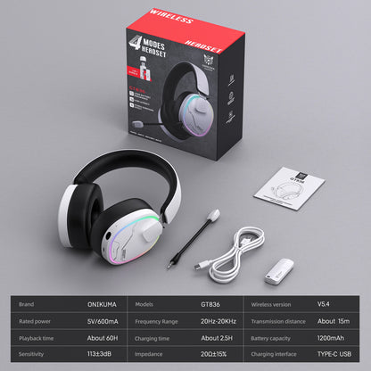 ONIKUMA GT808 Wireless Gaming Headset with 45dB Active Noise Cancelling, Hi-Res Audio, 2.4GHz, Bluetooth 5.3, Wired, 60H Battery for PC, PS5 & Switch