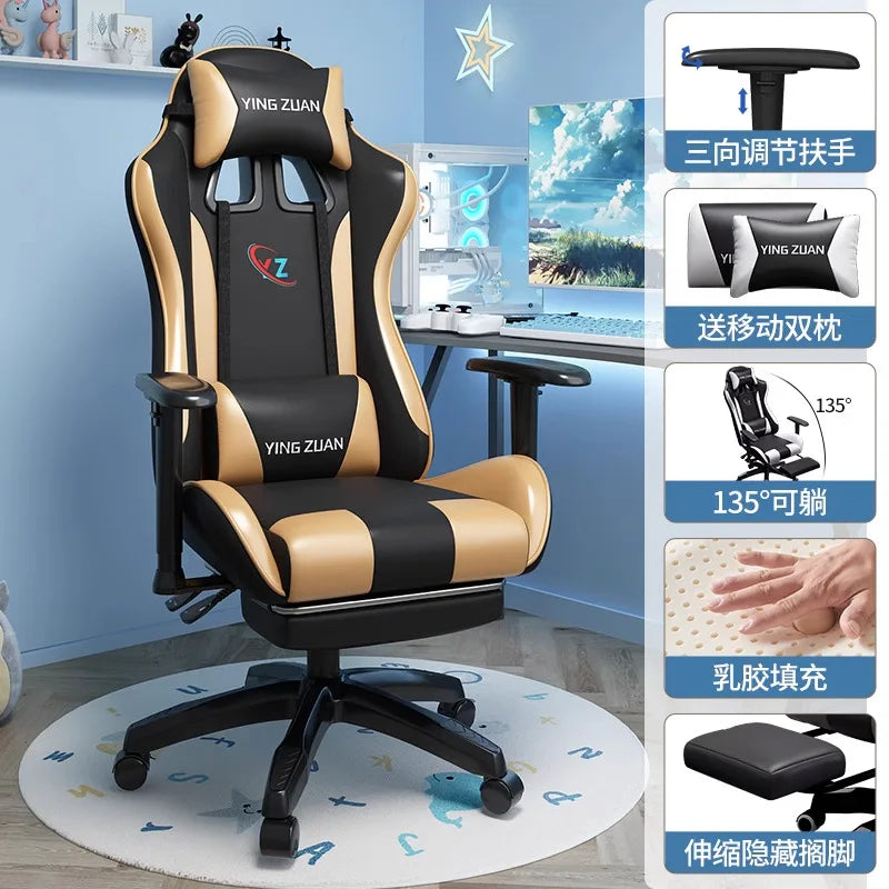 Ergonomic Gaming Chair Comfortable Reclining Computer Chair with Adjustable Height, Footrest, Armrests, Racing Style Office Chair for Home & Office