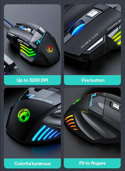 IMICE X7 Optical Gaming Mouse, Wired RGB Gaming Mouse with Adjustable DPI, Ergonomic Anti-Slip USB Gaming Mouse for PC, Laptop & Desktop
