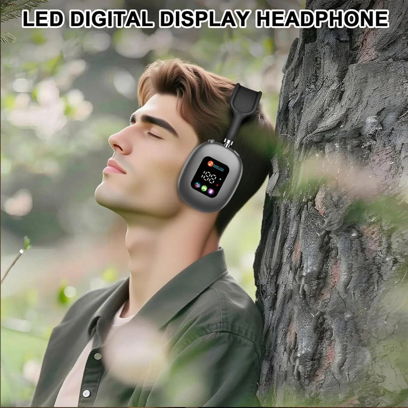 Wireless Bluetooth Headset with RGB Digital Display, Card Reader, Long Battery Life, HiFi Sound & Noise Reduction Earphones