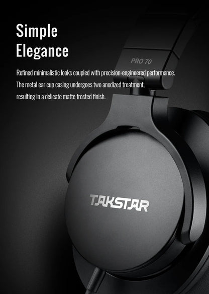 Auriculares de monitoreo profesional de estudio TAKSTAR PRO 70 – Headset circumaural con cable y diseño cerrado para producción musical, DJ, gaming y grabación