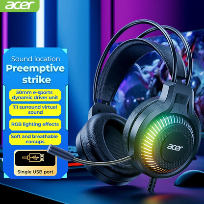 Auriculares gaming RGB con cable y micrófono – Sonido envolvente de baja latencia, iluminación RGB cool, aislamiento de ruido y ajuste cómodo
