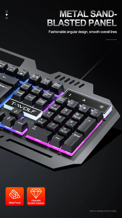 104 Keys Gaming Keyboard and Mouse Combo with RGB Backlit, All-Metal Panel Waterproof Light Up, USB Wired Computer Keyboards Gaming