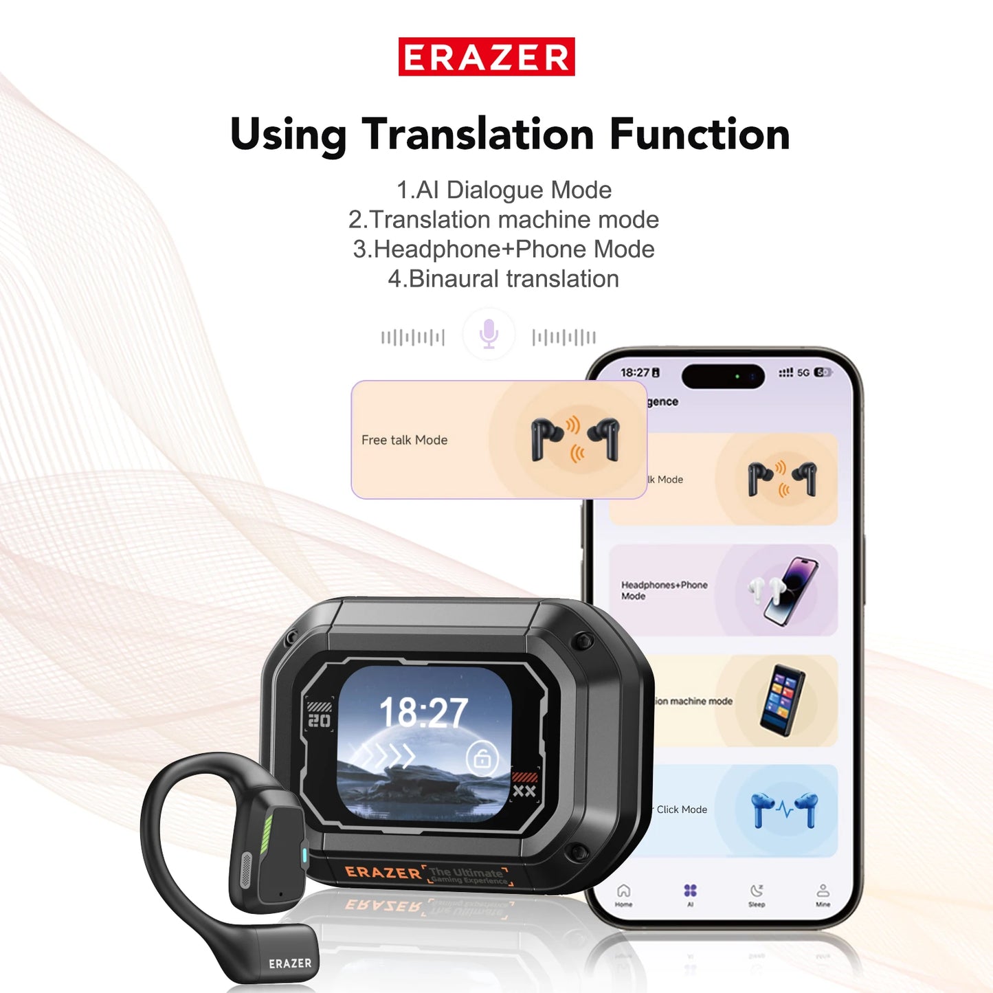 AI Earphone Translator Erazer XP6 Bluetooth 5.4 Wireless Earbuds – Real-Time 144 Languages Translation, Sleep ASMR Earphones, Deep Bass AI Headphones for Travel & Office