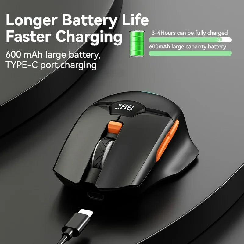 Wireless Bluetooth Mouse with Smart Screen Display, Dual Mode Bluetooth 5.1 & 2.4G Rechargeable Silent Mouse, 6400 DPI Ergonomic Office Mouse for Laptop, Tablet & Notebook