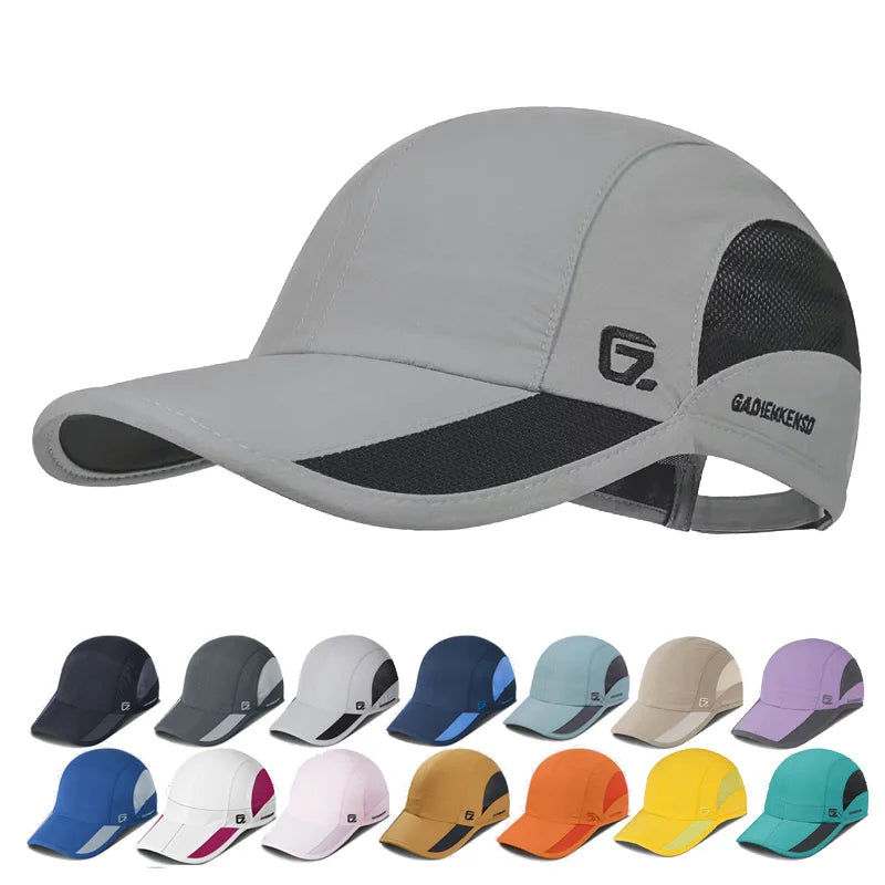 GADIEMKENSD Estate Uomo Sport Corsa Cappellino da baseball Uomo Golf Asciugatura rapida Donna Cappellino a rete con visiera e chiusura a scatto