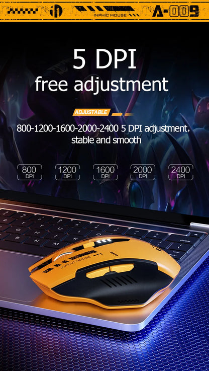 Inphic A9 Bluetooth Wireless Mouse Rechargeable Silent Gaming Mouse, 3-Mode Bluetooth 5.0 & 2.4G Wireless Mouse, Adjustable 2400 DPI RGB Mouse for Laptop, Tablet & PC