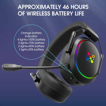LDON Wireless Gaming Headset PS5 PS4 Bluetooth 2.4GHz Headphones 3D Surround Sound Noise Cancelling Mic Low Latency