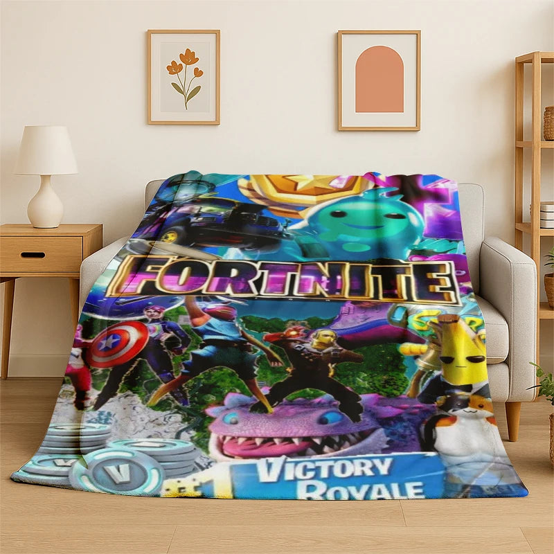 Mekana i topla flanelska deka s motivom Cartoon F-Fortnite Game Gamer, prekrivač za spavaću sobu, dnevni boravak, krevet, putovanja, kampiranje, piknik i poklon