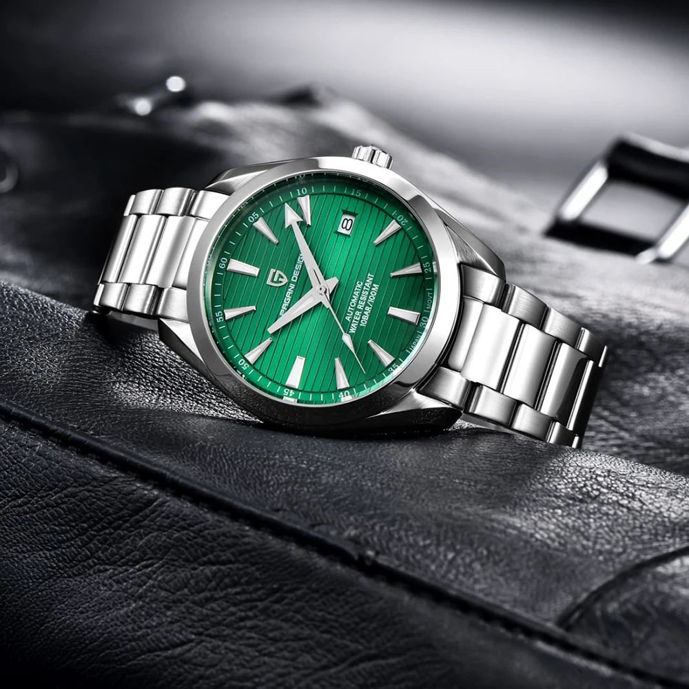 Relógio de luxo para homem PAGANI DESIGN – Modelo automático mecânico (calibre 8215), em aço inoxidável, estanque, com indicador de data e ponteiros luminescentes