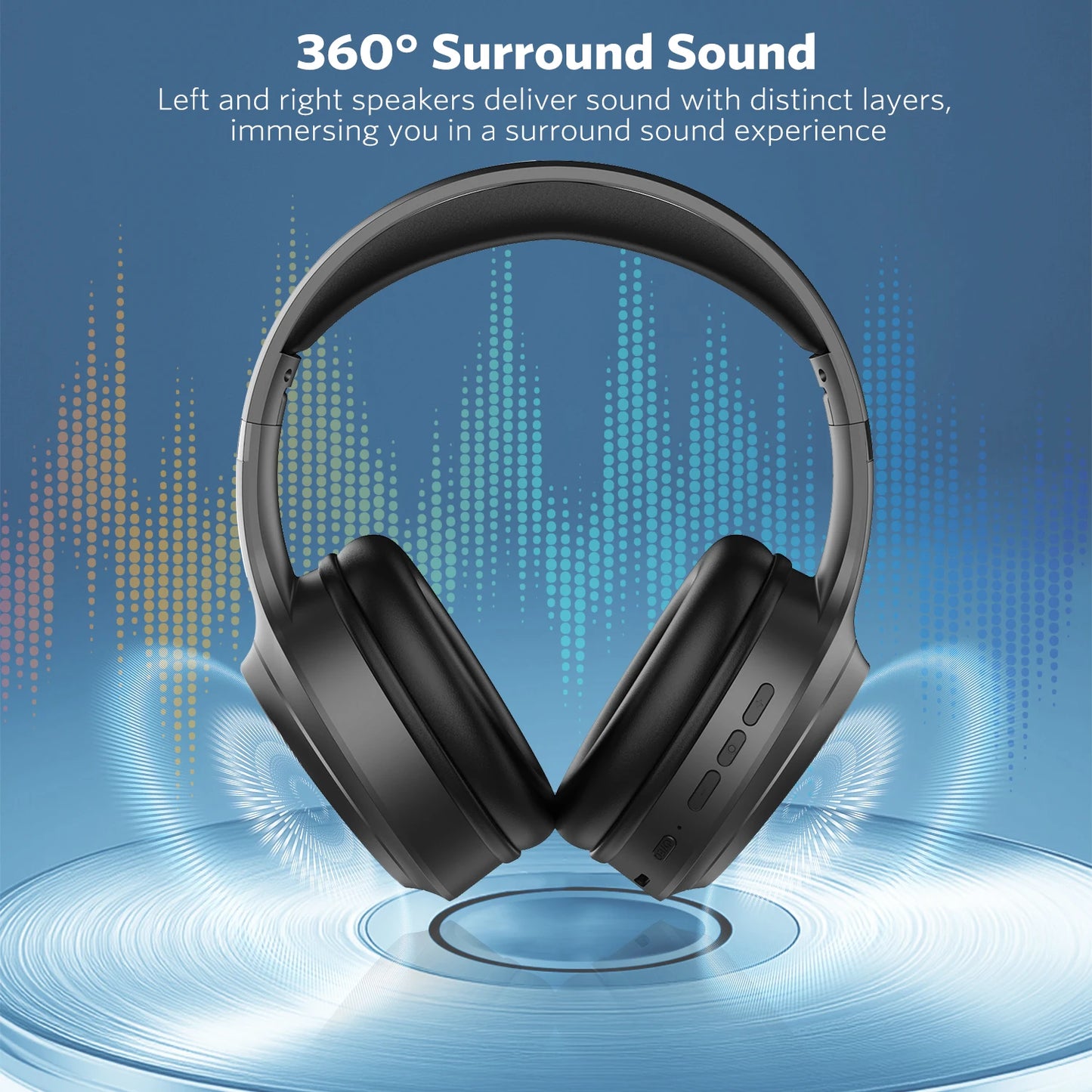 MeeGoo Bluetooth 5.4 Wireless Headphones Foldable Stereo Headset with Super Bass, ANC Noise Reduction Mic, Waterproof Design for Laptop PC TV