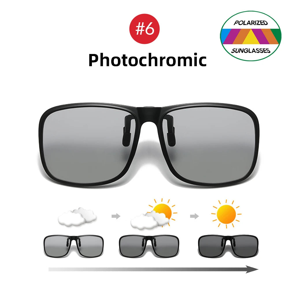 VIVIBEE Polarized Flip Up Clip On Sunglasses for Driving Dark UV400 Photochromic Anti Glare Lens Sun Glasses Car Driver