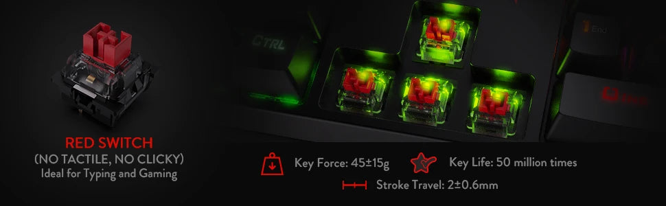 Redragon K582 SURARA RGB Mechanical Gaming Keyboard with 104 Keys, Red Switches, RGB Backlit Wired Gaming Keyboard for PC & Mac