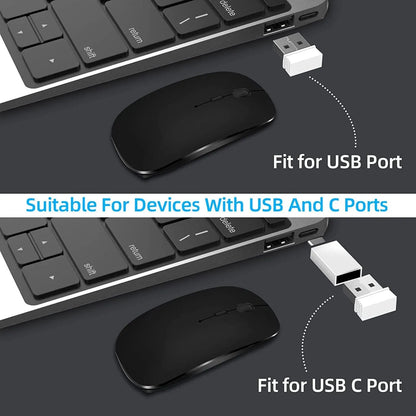 Ladattava langaton hiiri kahdella yhteystilalla, Bluetooth-yhteensopiva 2.4G USB -tietokonehiiri kannettavalle, iPadille, tabletille ja pelikäyttöön