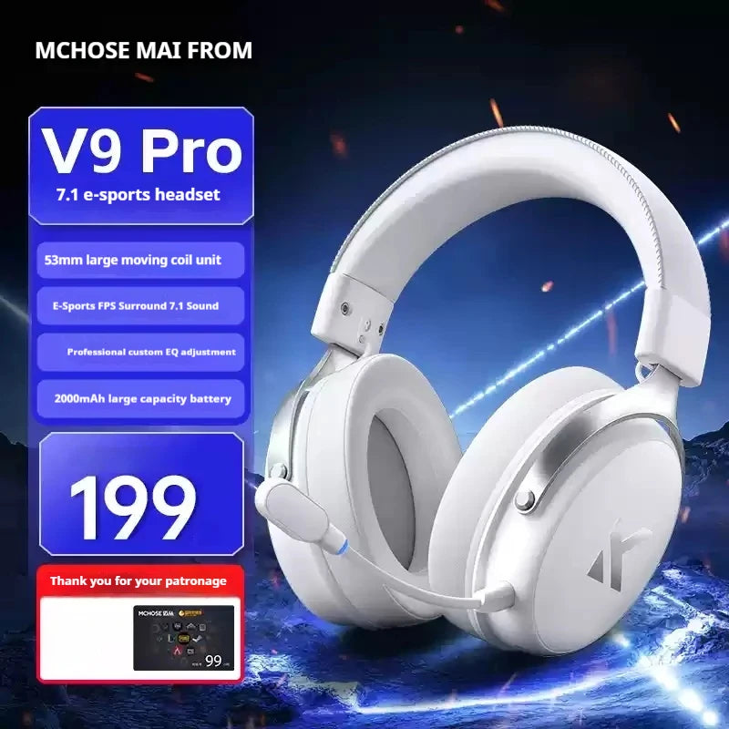 MCHOSE V9 Pro Wireless Gaming Headset – Bluetooth Noise Cancelling Headphones with Microphone, Low Latency Audio & Deep Dynamic Sound