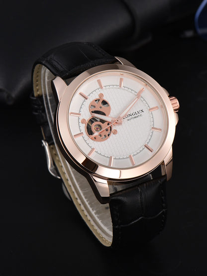 Automatic Watch Minimalist Elegant Everyday Skeleton Waterproof Mechanical Watches Rose Gold Leather Mens Watch Men Gift for Him