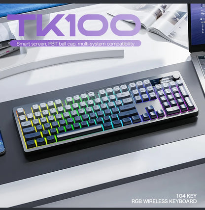 XUNFOX TK100 Bluetooth Wireless Dual-Mode Keyboard, 98-Key RGB Wireless Gaming Keyboard with Rechargeable Battery for Desktop, Laptop & Office