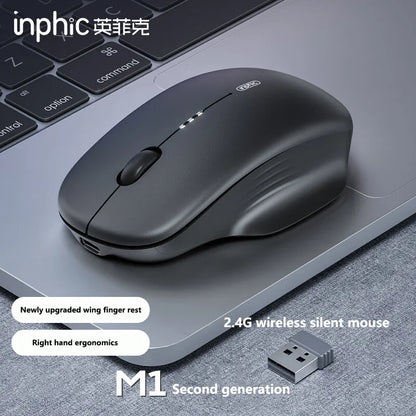 Inphic M1 2.4G Wireless Mouse Type-C Rechargeable Silent Ergonomic Mouse with Battery Level Display, Adjustable DPI Wireless Office Mouse for Laptop & PC