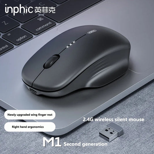 Inphic M1 2.4G Wireless Mouse Type-C Rechargeable Silent Ergonomic Mouse with Battery Level Display, Adjustable DPI Wireless Office Mouse for Laptop & PC