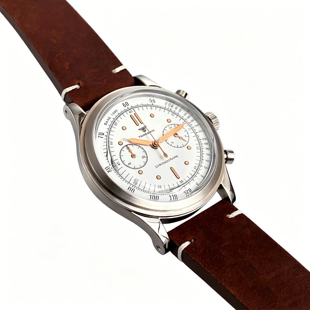 38mm Tandorio Retro Men's Watch Sport Watches Miyota OS20 Movement Chronograph Quartz Clock Black Dial Bubble Arched Glass