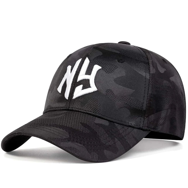 Cappellino da baseball con ricamo di lettere in stile mimetico, cappellino snapback primaverile-autunnale, cappellino sportivo casual regolabile, cappellino protettivo dal sole