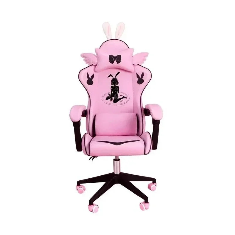 Pink Gaming Chair for Girls with Footrest, Comfortable Cartoon Gamer Chair, Adjustable Swivel Computer Chair for Bedroom, Office & Study