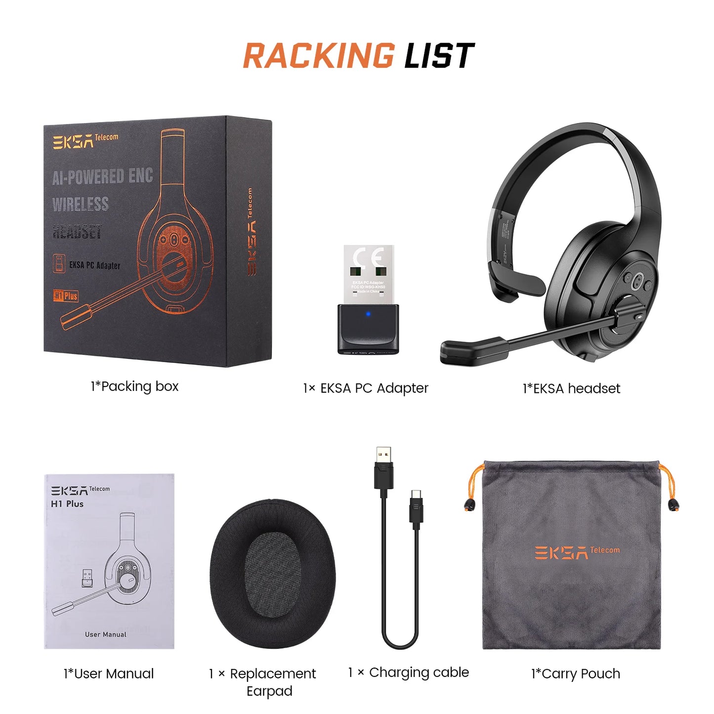 EKSA H1 Bluetooth 5.0 Headset Wireless Headphones With Mic Ai ENC Noise Cancelling Office Earphones For Driver Call Center Skype