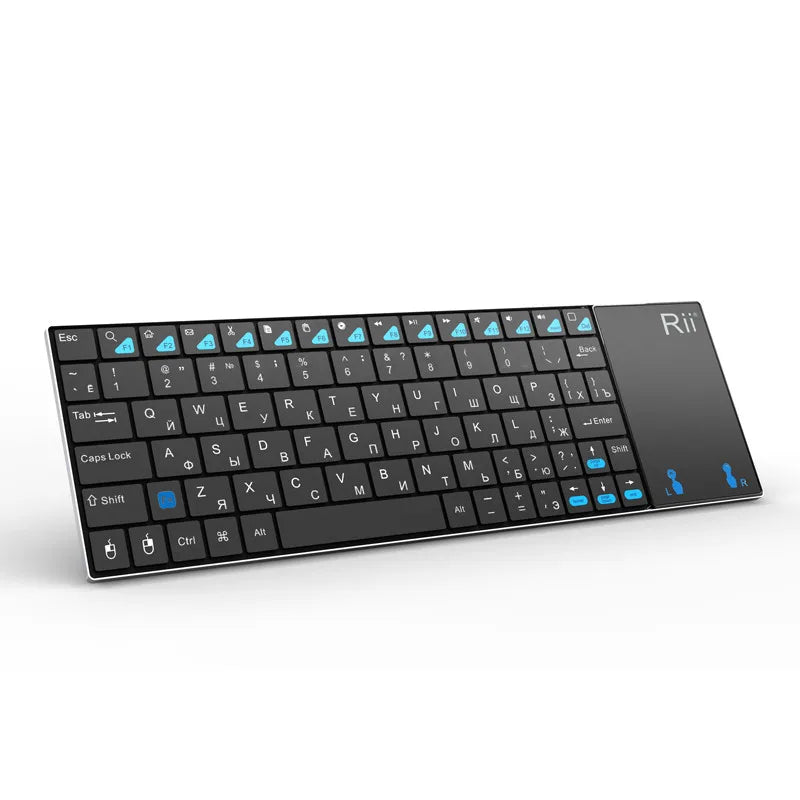 Russische, spanische, englische und französische kabellose Tastatur Rii K12+/i12+ Mini-Tastatur mit Touchpad-Maus für Android, Laptop, PC und TV-Box