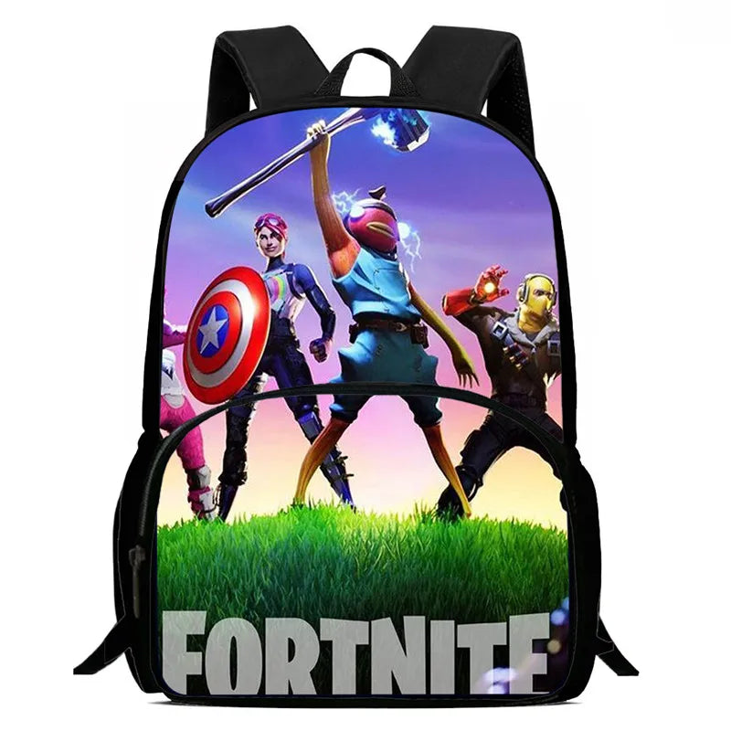 15 Inch Fortnite Cartoon Backpack Unisex for Boys Girls with Front Pocket Lightweight Student School Bookbag Large Capacity