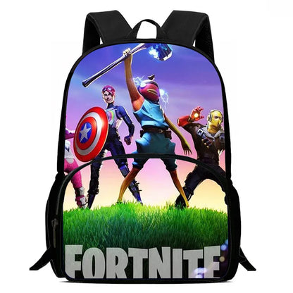 15 Inch Fortnite Cartoon Backpack Unisex for Boys Girls with Front Pocket Lightweight Student School Bookbag Large Capacity