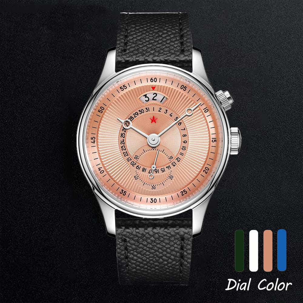 Red Star 40mm Premium Men's Watch with Seagull ST1716 Movement 3ATM Waterproof Calendar Automatic Mechanical Watch for Men