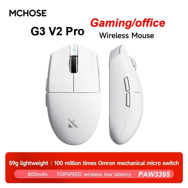 MCHOSE G3 V2 Pro Wireless Gaming Mouse PAW3395, Ultra-Lightweight Tri-Mode Bluetooth Gaming Mouse for Esports, Office & Professional Gaming