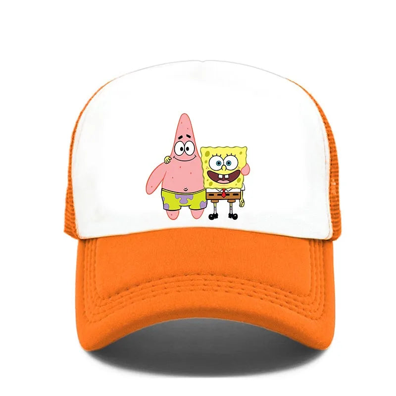 Módní roztomilá kšiltovka s potiskem SpongeBob, kreslená, pro muže i ženy, letní sluneční síťovaná čepice, anime, nastavitelná sluneční clona, golfová čepice, trucker čepice