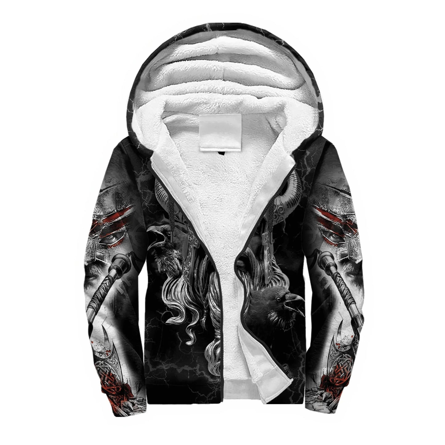 Mjolnir Odin Raven Wolf Tattoo 3D Printed Mens Winter Thicker Zip Hoodie Unisex Casual Hooded Tracksuit Warm Fleece Jacket KD16