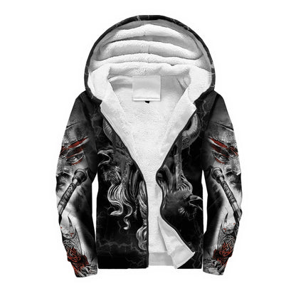 Mjolnir Odin Raven Wolf Tattoo 3D Printed Mens Winter Thicker Zip Hoodie Unisex Casual Hooded Tracksuit Warm Fleece Jacket KD16