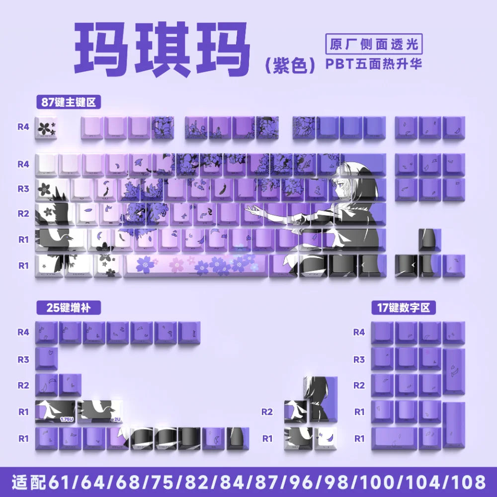 Capuchons de touches Sakura Raven Cherry, gravés sur le côté, translucides, en PBT, 129 touches, pour claviers mécaniques Wooting 68/84/87/104.