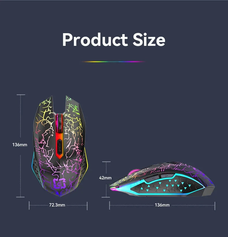 RGB Gaming Mouse Wireless Bluetooth 5.2 Mouse 1600DPI Ergonomic Silent 6 Button Rechargeable Mouse for PC MacBook Gaming & Office