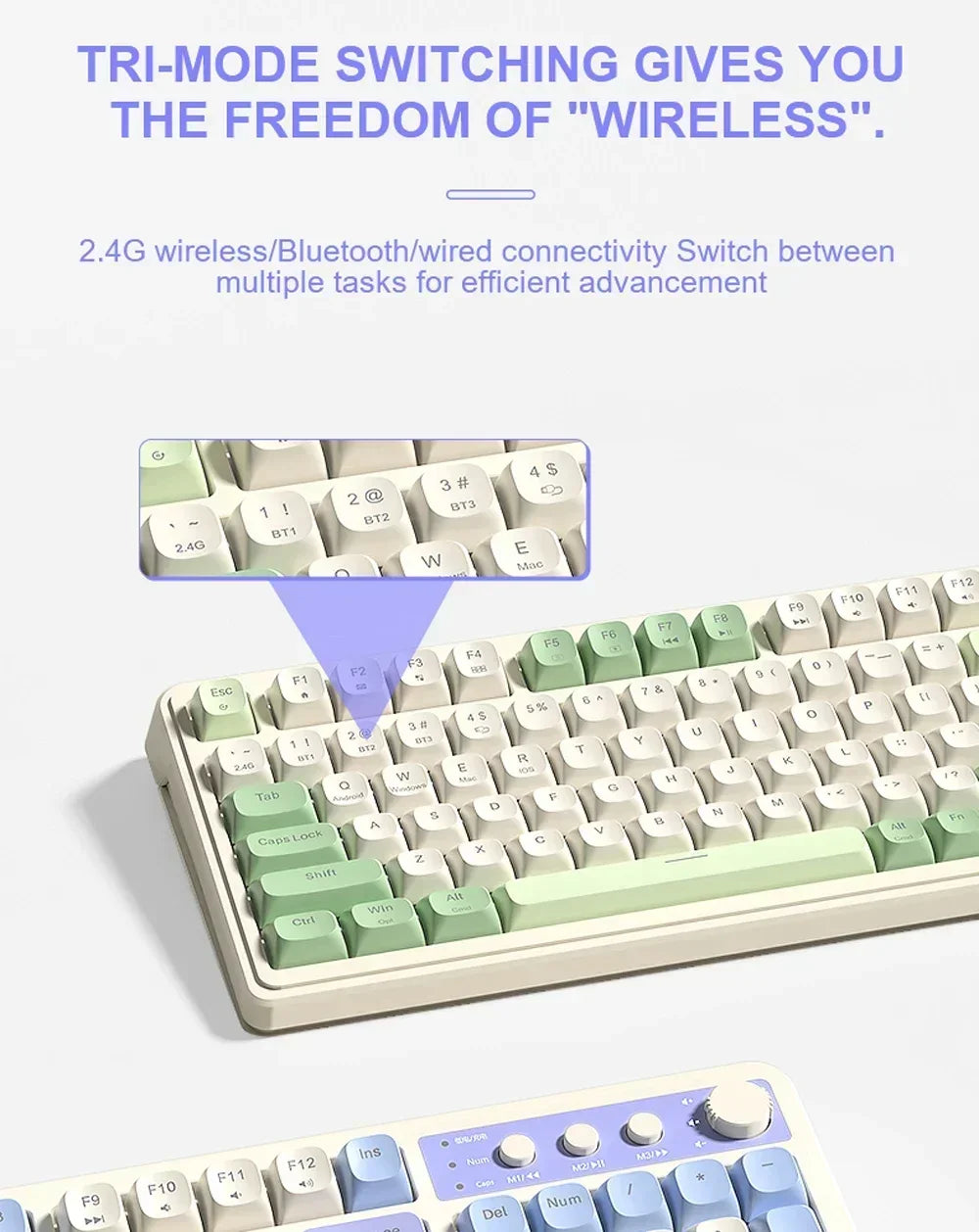 AULA S99 Keyboard 3-Mode Wireless Bluetooth Wired RGB Ergonomic 99-Key Typing Mute Gaming Keyboard Custom PC Accessories Gifts