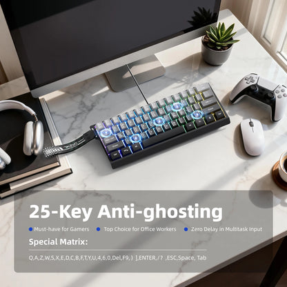 60% kompakte kabelgebundene Tastatur mit RGB-Hintergrundbeleuchtung und Keycaps mit Farbverlauf, geeignet für Windows-Tablets, Laptops und Gamer.