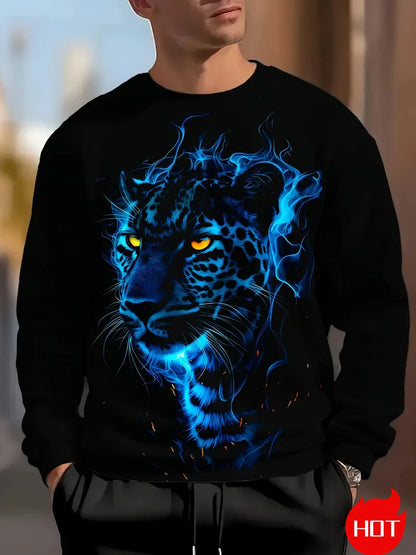 Men's Eagle Printed Casual Sweatshirts Long Sleeve Streetwear 3D Animal Printing Hip Hop Male Tops Plus Size Crewneck Pullover