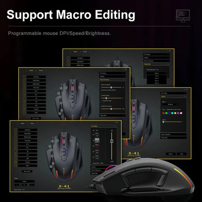 E-YOOSO X-41PRO langallinen suuri pelihiiri, RGB-taustavalaistus, 11 ohjelmoitavaa sivupainiketta, tuki tietokoneille, PC:lle, kannettaville ja Macille