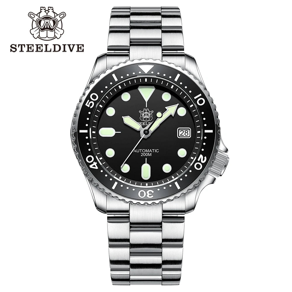 Mechanical Watch For Men STEELDIVE SD1973 Japan NH35 Automatic Movement Ceramic Bezel 200M Waterproof Classic Dive Small Abalone