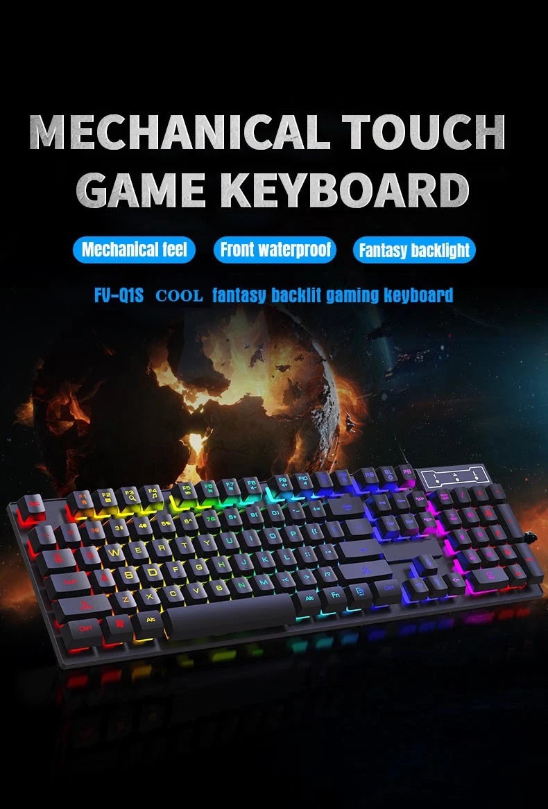 104Keys Wired Keyboard with RGB Backlit Breathing Light Gaming Ergonomic Keyboard And Mouse Set for Computer Laptop Gamer Office