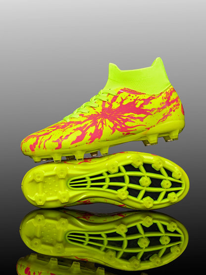 Chaussures de football Shock Cushion AG FG avec semelle extérieure épaisse en PU textile et TPU, réduisent la fatigue des pieds lors d'entraînements prolongés sur gazon naturel.