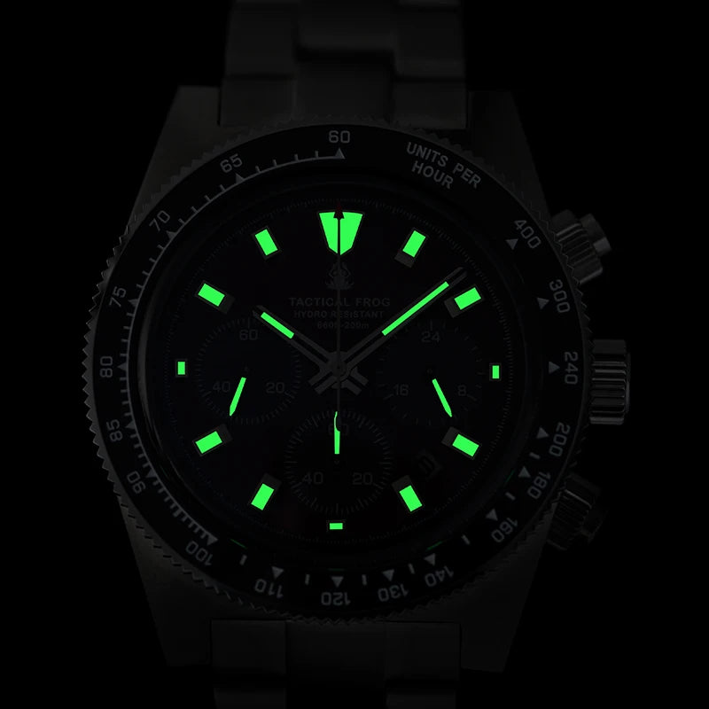 Tactical Frog V2 Solar Chronograph Men Watch Sapphire Crystal Mirror Ceramic Bezel VS75A Eco-Drive Quartz 20Bar Waterproof Watch