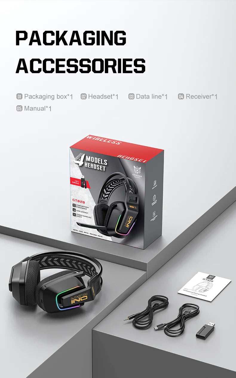 ONIKUMA GT828 Bluetooth Headset Four-mode Connection Over Ear HIFI Stereo Wireless Gaming Headsets with Mic for PC Laptops PS5