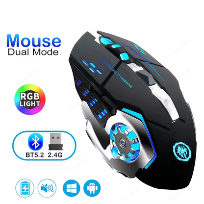 KEBIDUMEI dvonačinski Bluetooth 5.2 miš 2.4G bežični miš RGB gaming miš, punjivi tihi miš 3600 DPI za prijenosno računalo